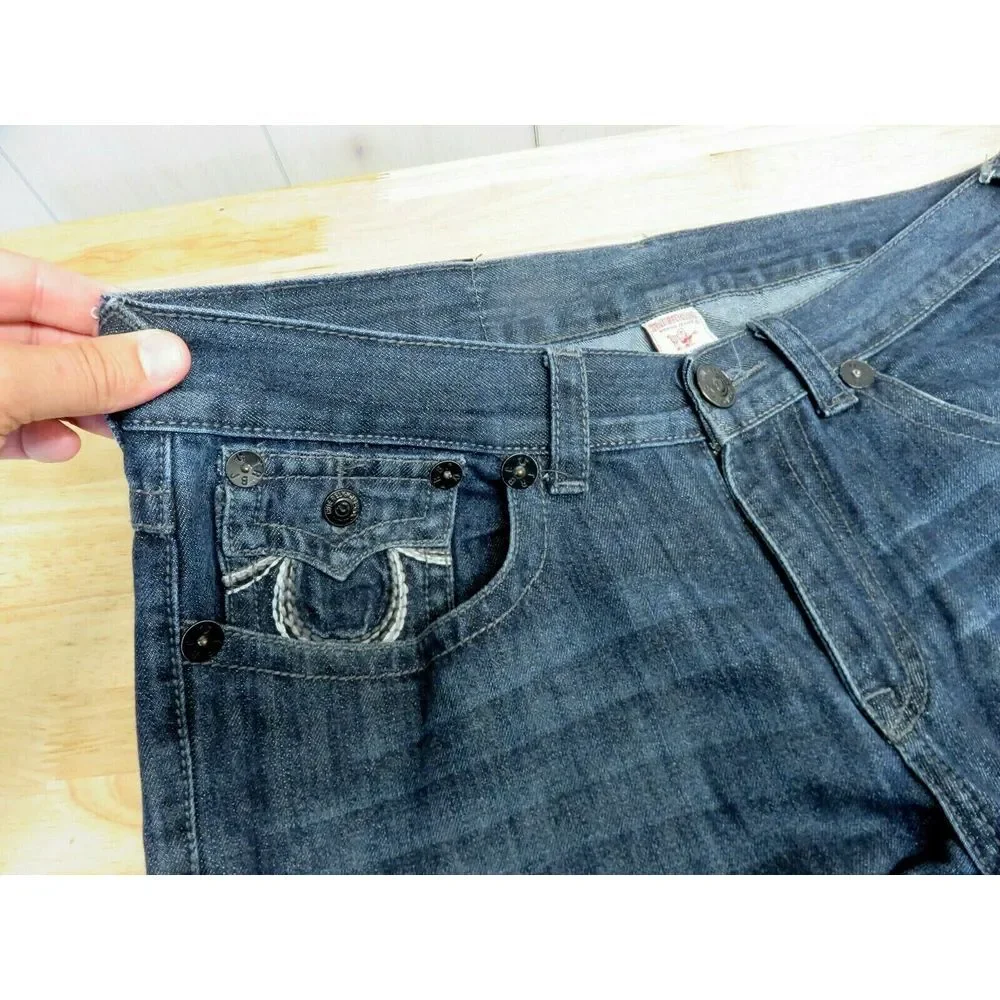 Mens‎ True Religion Jeans Dark Blue Size 38 Cotton USA Rainbow Billy Flap Pocket